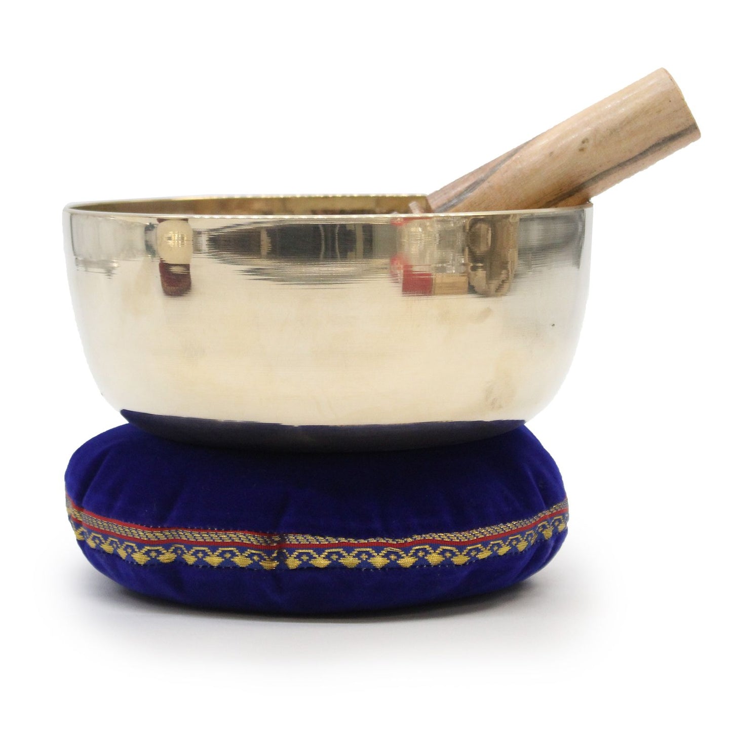 Brass Singing Bowl 17Cm – Mindful Meditation Tool for Relaxation. Featuring a wooden mallet and soft velvet cushion, this image highlights the bowl's elegant design, making it a perfect addition to any calming space. Ideal for Christmas Gift Home Fragrance.