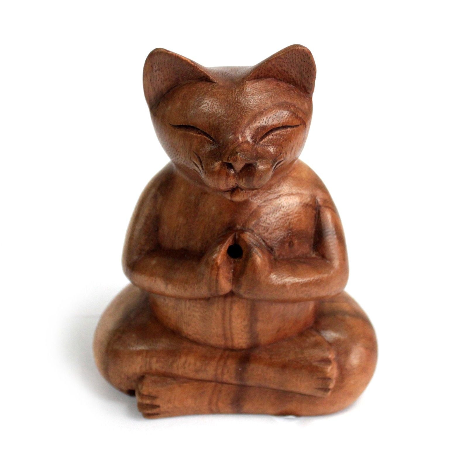 Hand-Carved Yoga Cat Incense Burner featuring a beautifully crafted cat figure with a serene expression, perfect for cat lovers. Ideal as a Christmas gift for enhancing home fragrance.