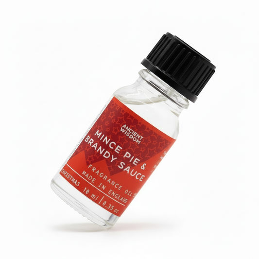 Mince Pie & Brandy Sauce Fragrance Oil 10ml bottle showcasing the delightful mince pie scent, perfect for creating a festive aroma in your home.