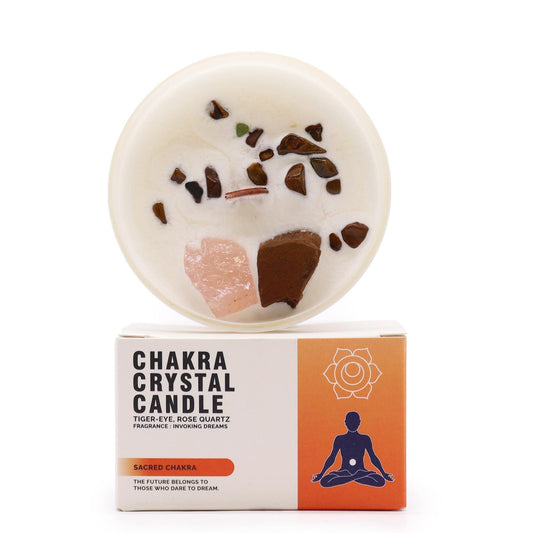 Sacral Chakra Candle with Tiger Eye & Rose Quartz â€“ Ignite Creativity. A beautifully crafted chakra candle featuring natural crystals and an elegant design, perfect for enhancing your home fragrance during Christmas.