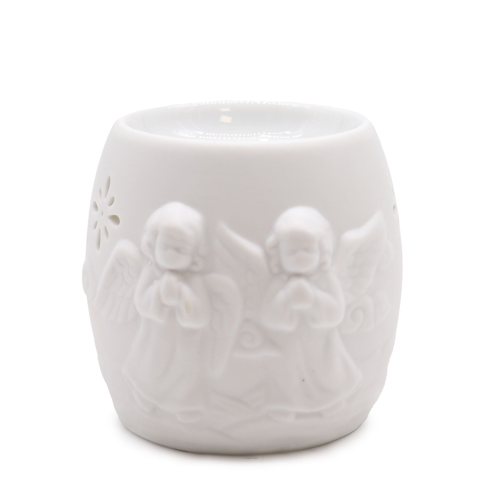 Elegant Cherubs Design Ceramic Oil Burners featuring a charming cherub design. Ideal for releasing lovely scents, this oil burner makes a perfect Christmas gift for home fragrance enthusiasts.