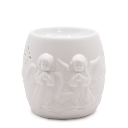 Elegant Cherubs Design Ceramic Oil Burners featuring a charming cherub design. Ideal for releasing lovely scents, this oil burner makes a perfect Christmas gift for home fragrance enthusiasts.