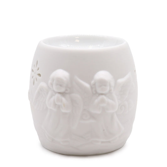 Elegant Cherubs Design Ceramic Oil Burners featuring a charming cherub design. Ideal for releasing lovely scents, this oil burner makes a perfect Christmas gift for home fragrance enthusiasts.