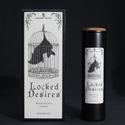 A stylish presentation of the Rosemary Manifestation Candle next to its decorative box, ideal for gift giving. This candle not only serves as a wonderful scent but also enhances intention-setting, making it a great Christmas Gift Home Fragrance.
