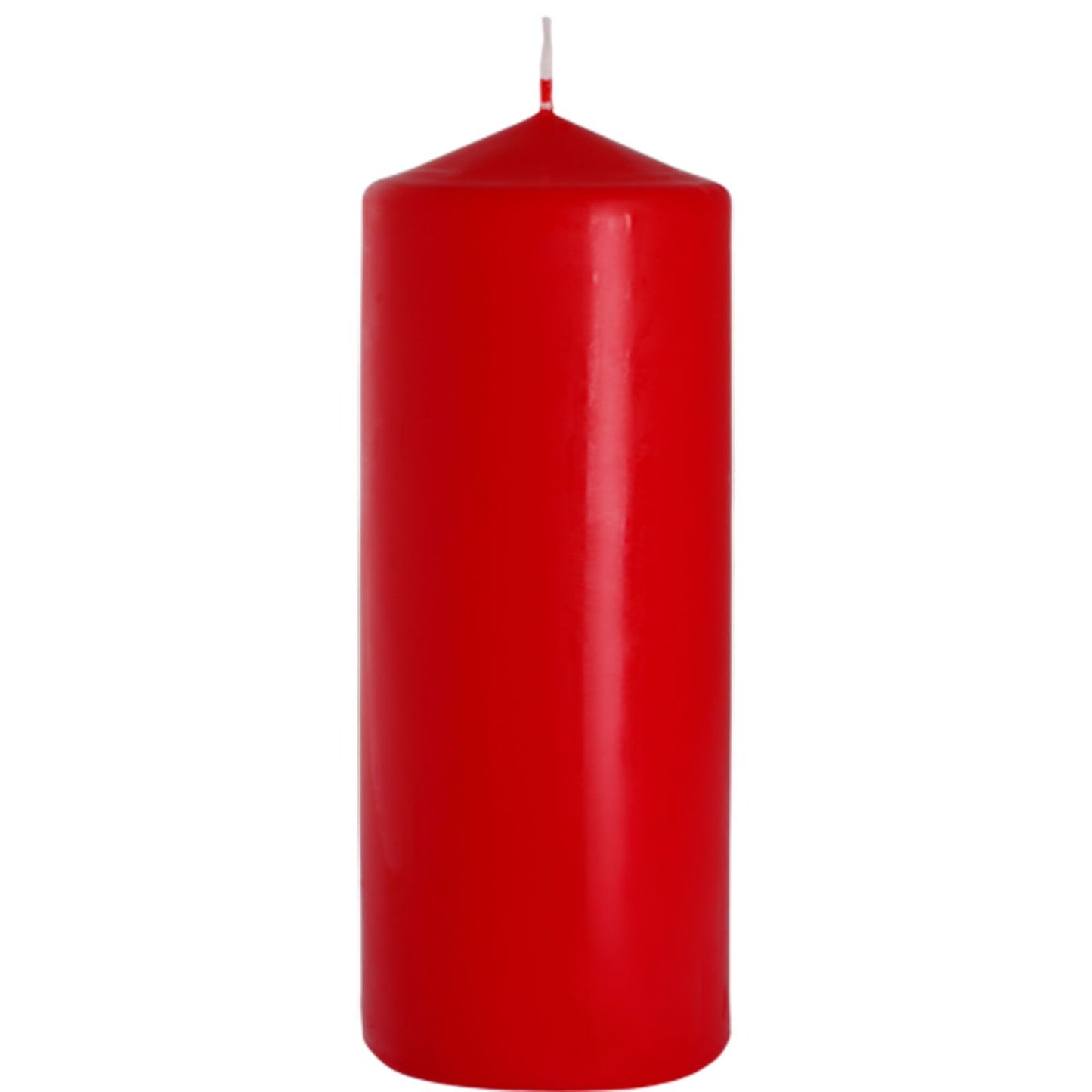 Bright Red Pillar Candle 80x200mm showcasing its vibrant hue, ideal for creating a festive atmosphere. Perfect as a Christmas gift with a long-lasting scent, making it a lovely home fragrance.