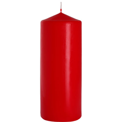 Bright Red Pillar Candle 80x200mm showcasing its vibrant hue, ideal for creating a festive atmosphere. Perfect as a Christmas gift with a long-lasting scent, making it a lovely home fragrance.