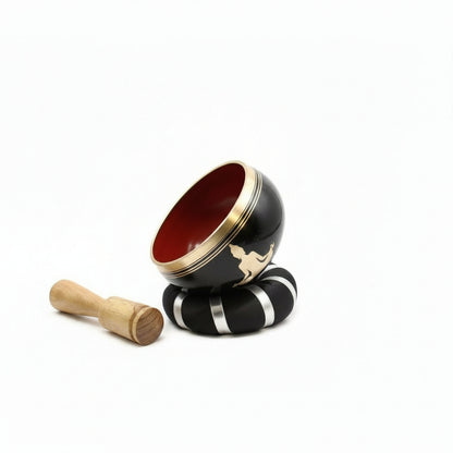 Buddha Singing Bowl Set – Black/Orange 10.7cm for Meditation, featuring the bowl with a chakras box and mallet, perfect for exploring sound healing. This is a fantastic Christmas gift for enhancing home fragrance and relaxation.
