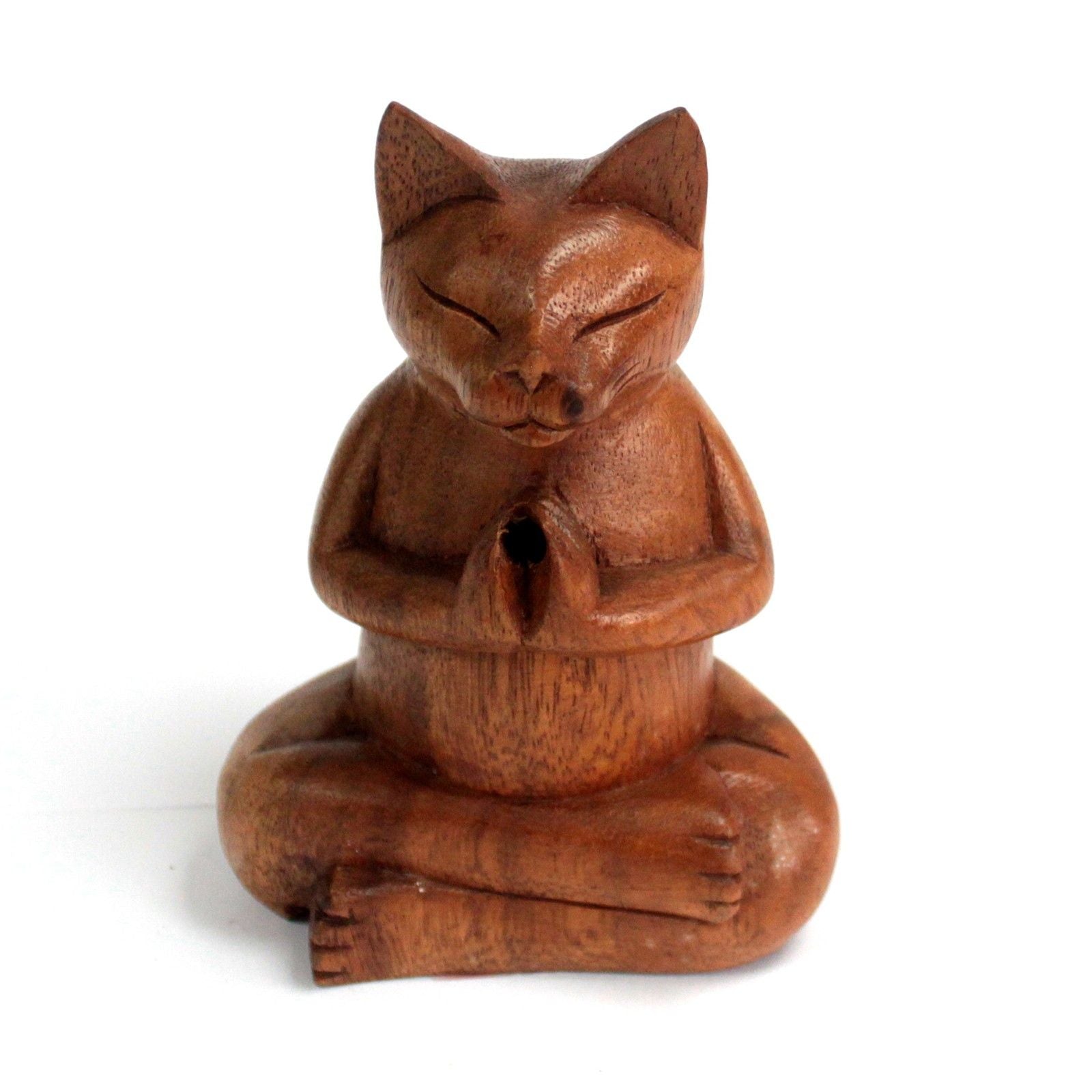 Handcrafted Wooden Yoga Cat Incense Burner – Perfect Unique Gift for Cat Lovers, highlighting a solitary wooden cat in a meditation stance. Perfect for creating an aromatic setting with incense – Christmas Gift Home Fragrance.