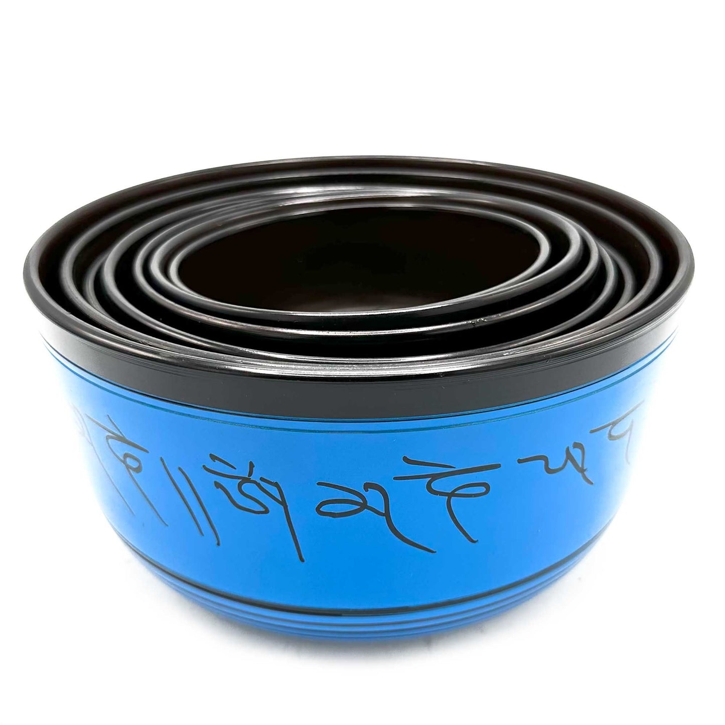 Close-up of a beautiful blue singing bowl from the Large 7 Chakra Singing Bowls Set, designed to enhance meditation and relaxation. An ideal choice for a Christmas gift and home fragrance experience.