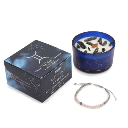 Zodiac Crystal Candle with Gemstone Bracelet - Gemini with its enchanting Oriental Tiger's Eye scent, ideal for a joyful Christmas gift home fragrance.
