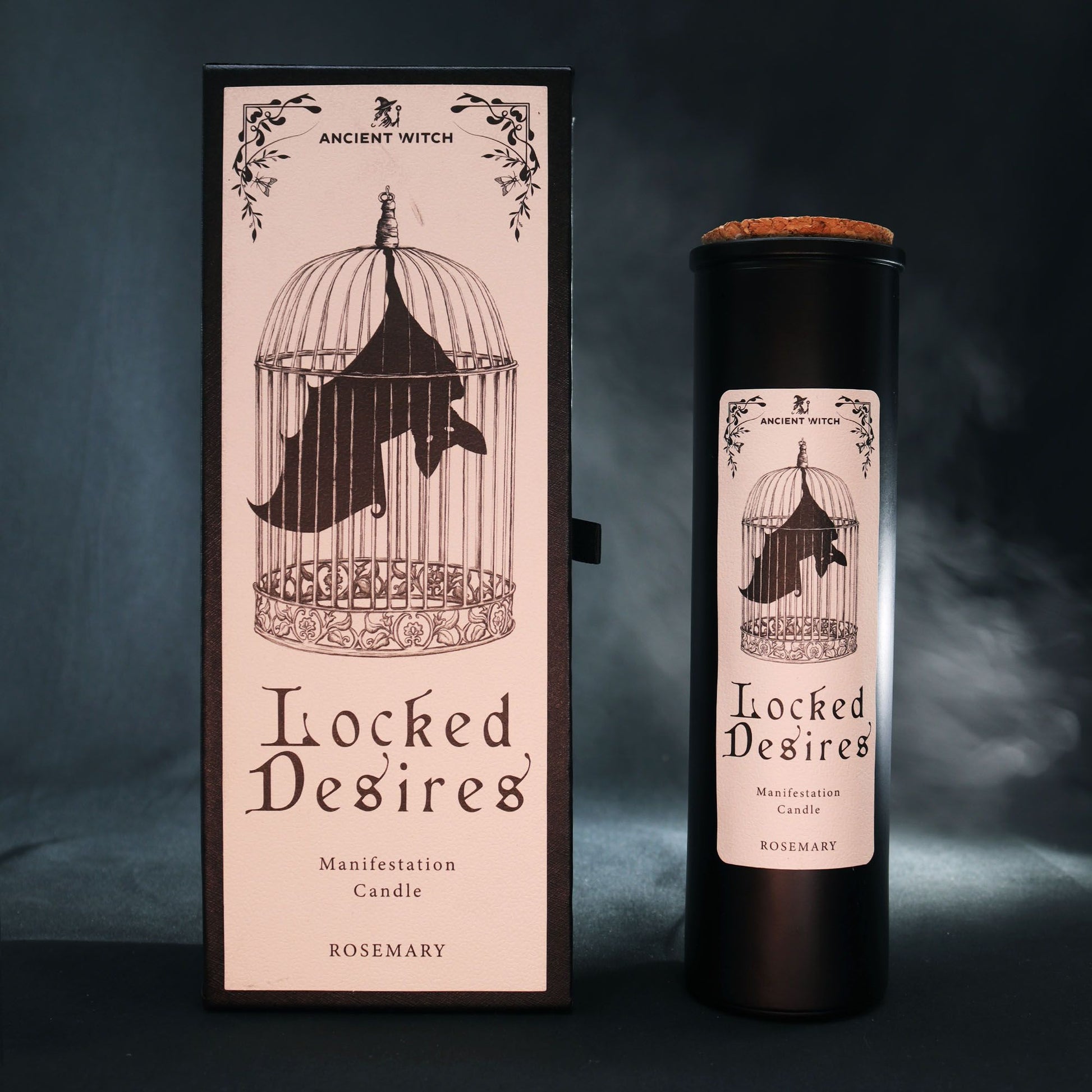 The Rosemary Manifestation Candle displayed with a smoky background, creating an enchanting atmosphere. Its calming scent makes it a perfect choice for those looking for a Christmas Gift Home Fragrance.