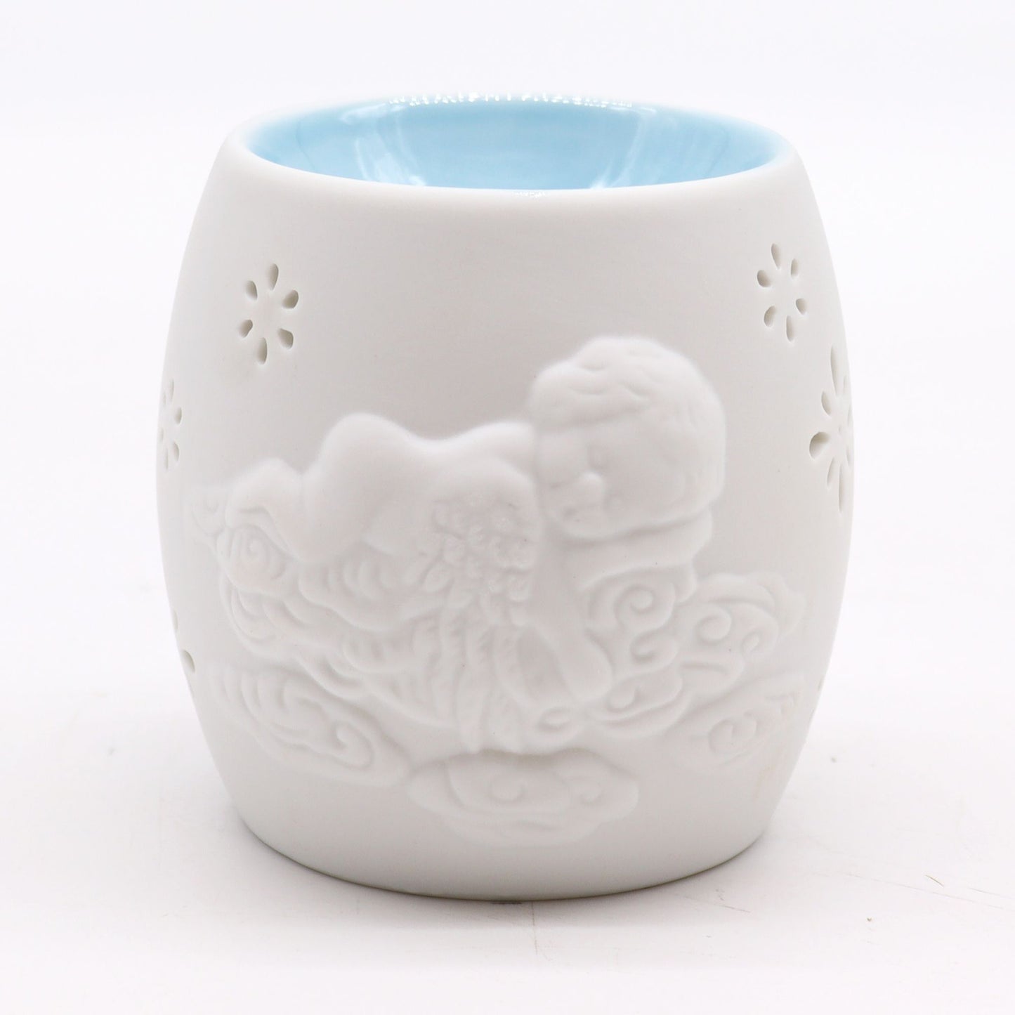Elegant Cherubs Design Ceramic Oil Burners featuring a serene cherub resting design. Ideal for creating a calming atmosphere in your home. Perfect as a Christmas gift for home fragrance lovers.