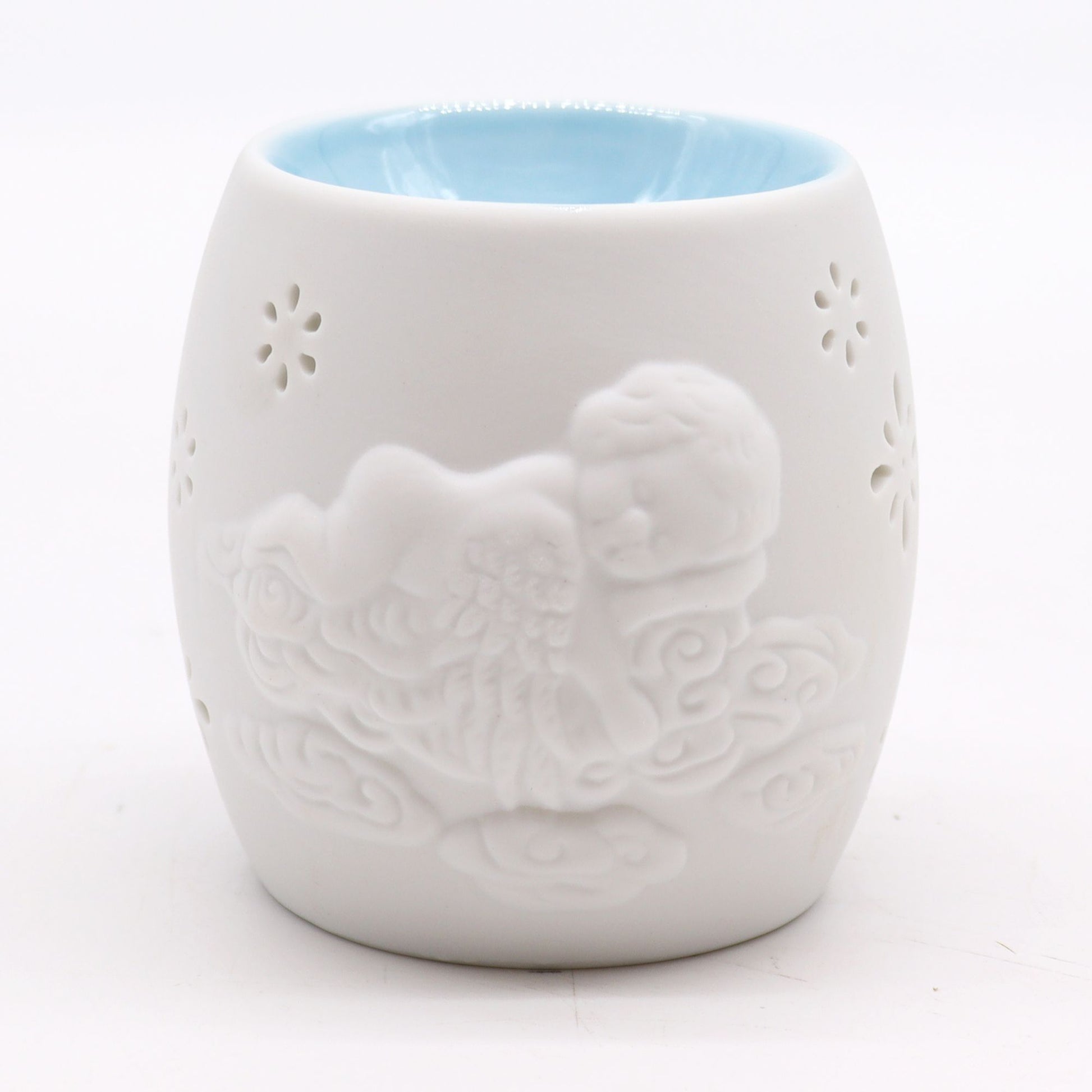 Elegant Cherubs Design Ceramic Oil Burners featuring a serene cherub resting design. Ideal for creating a calming atmosphere in your home. Perfect as a Christmas gift for home fragrance lovers.