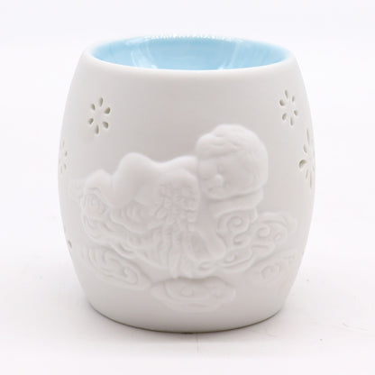 Elegant Cherubs Design Ceramic Oil Burners featuring a serene cherub resting design. Ideal for creating a calming atmosphere in your home. Perfect as a Christmas gift for home fragrance lovers.