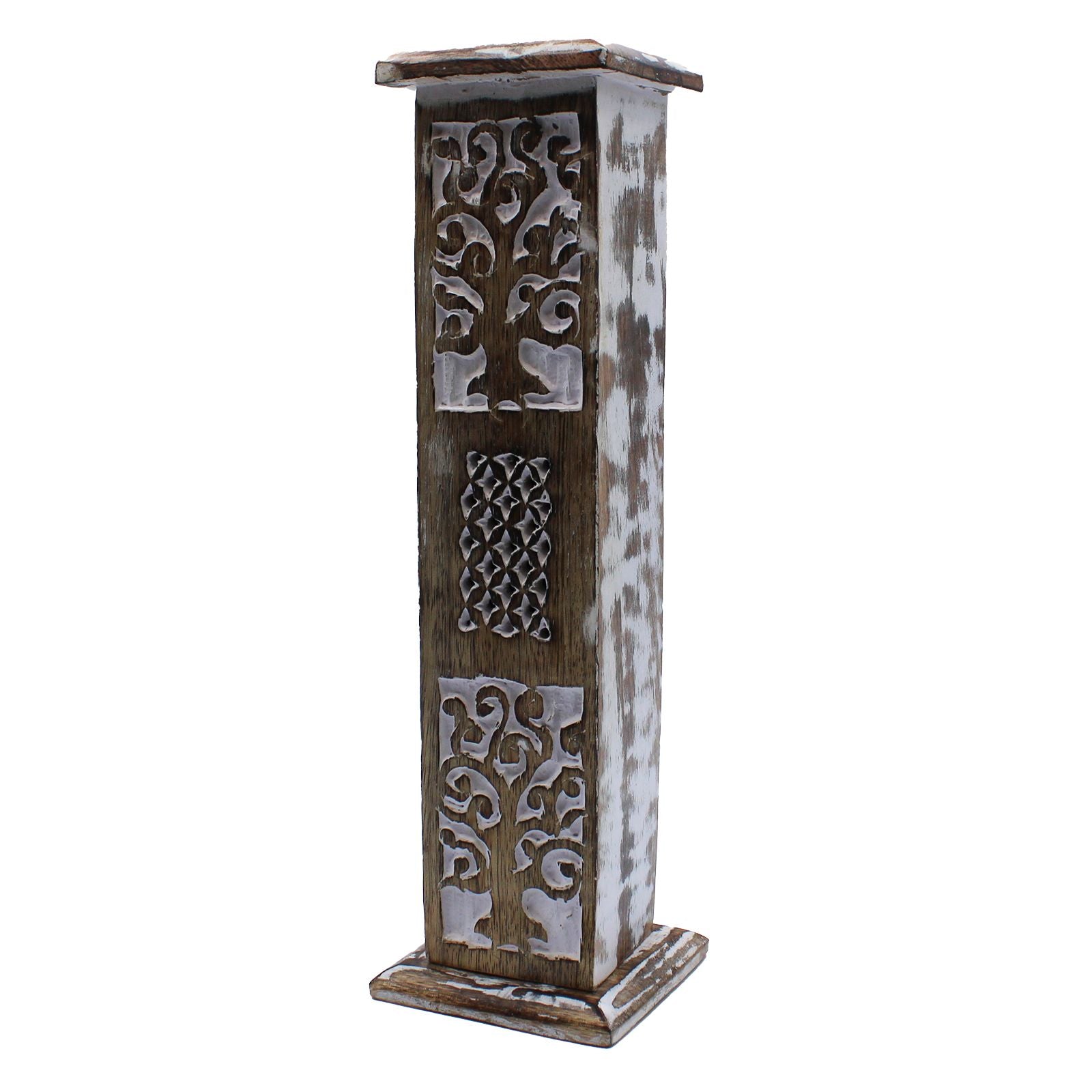 Elegant White Washed Smoke Tower Incense Holder – Unique Home Décor, showcasing a beautifully crafted design with intricate patterns, perfect for enhancing relaxation and creating a cozy atmosphere – Christmas Gift Home Fragrance.