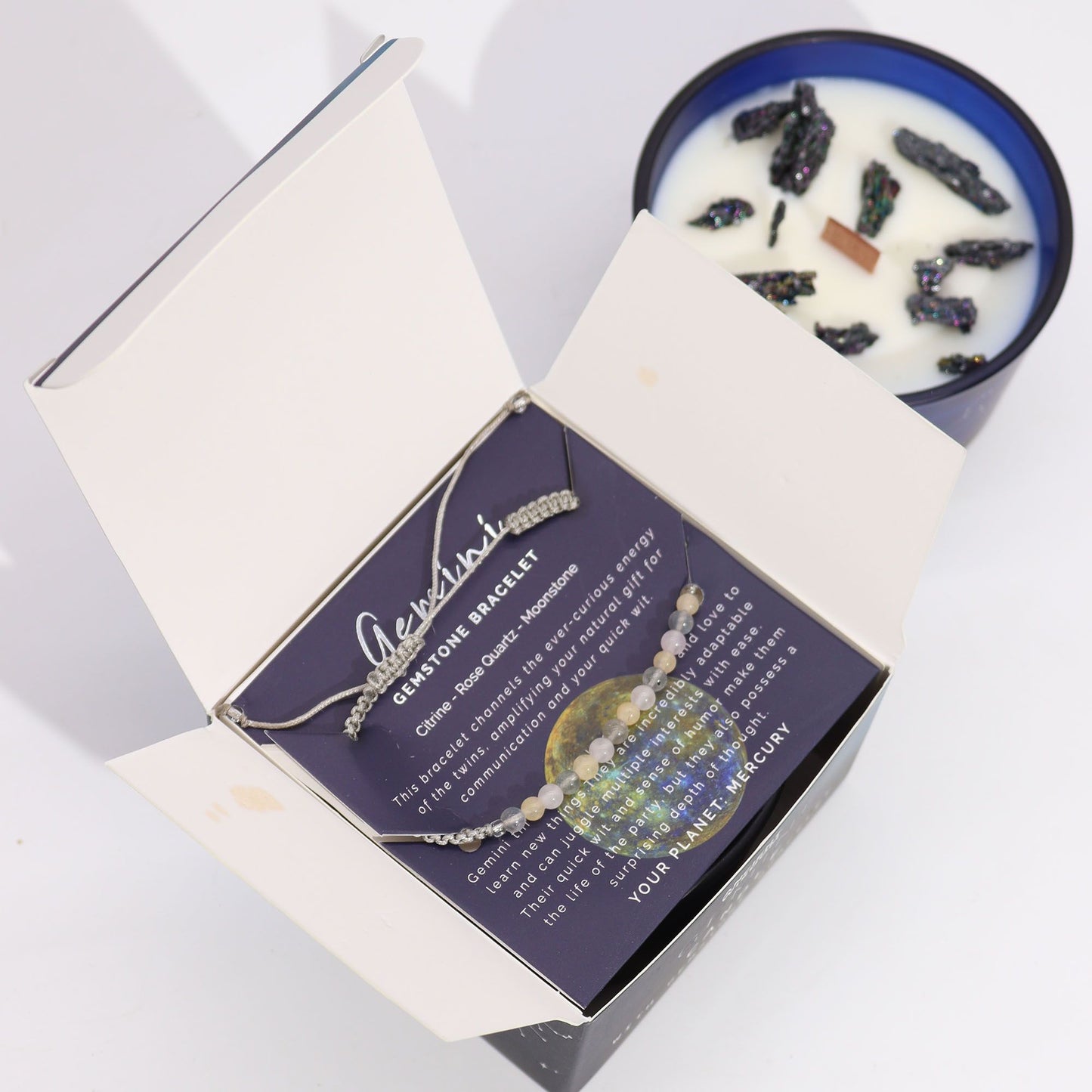 Gemstone Bracelet included with the Zodiac Crystal Candle with Gemstone Bracelet - Gemini, featuring Oriental Tiger's Eye scent, a delightful Christmas gift home fragrance.