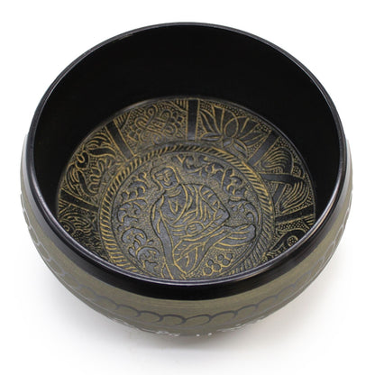 Extra Loud Singing Bowl - Buddha Design for Meditation featuring the interior design of the bowl, embossed with a serene Buddha figure. A wonderful addition to meditation spaces, making it a thoughtful Christmas Gift Home Fragrance.