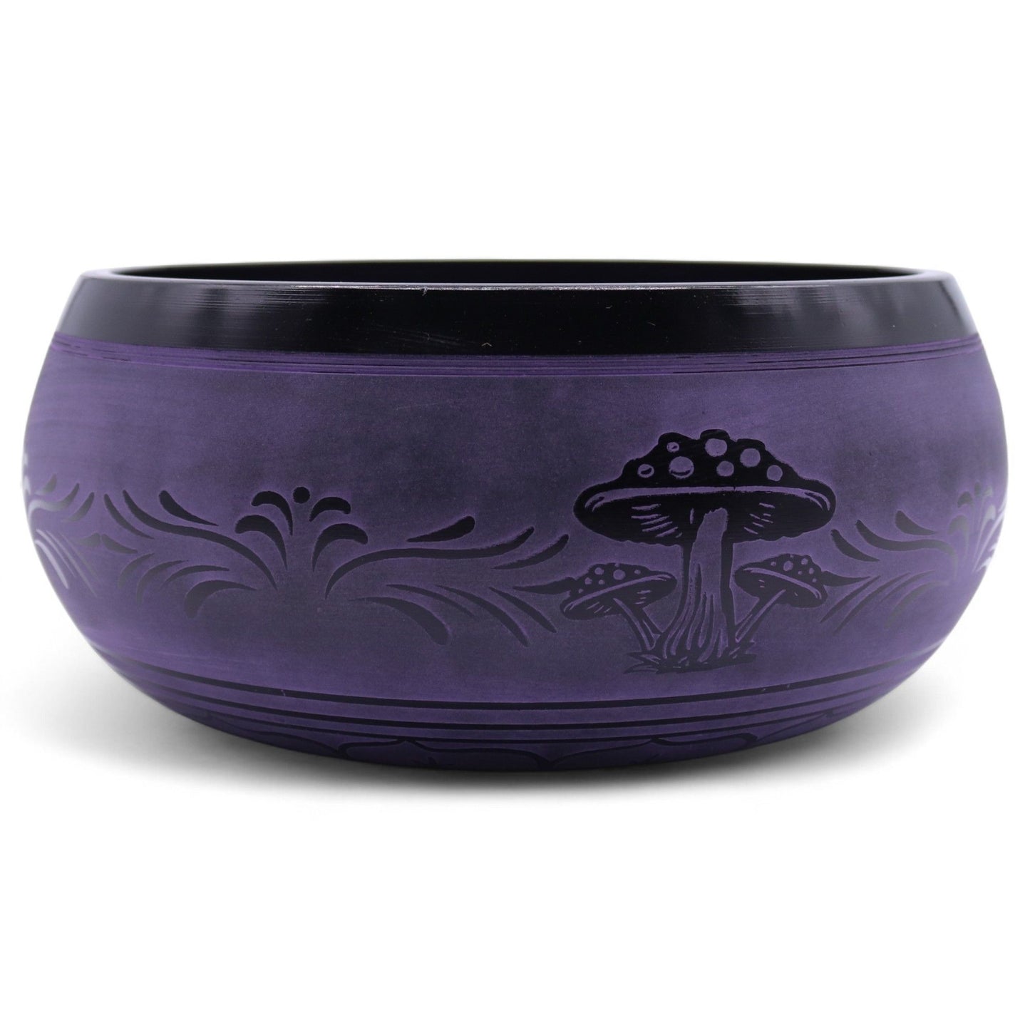 Side view of the Extra Loud Purple Haze Singing Bowl, featuring detailed mushroom motifs and a stunning purple hue, ideal for sound therapy. This vibrant {{scent}} {{product_type}} – Christmas Gift Home Fragrance enriches spiritual journeys.