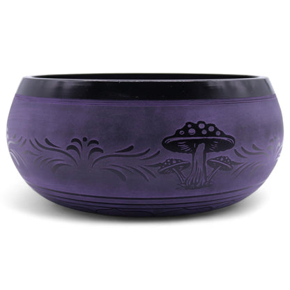 Side view of the Extra Loud Purple Haze Singing Bowl, featuring detailed mushroom motifs and a stunning purple hue, ideal for sound therapy. This vibrant {{scent}} {{product_type}} – Christmas Gift Home Fragrance enriches spiritual journeys.