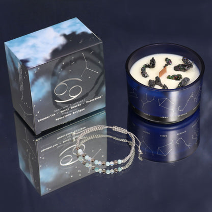 Zodiac Crystal Candle with Gemstone Bracelet - Cancer, featuring the soothing fragrance of Moonstone Eclipse, perfect for creating a calming atmosphere. Ideal as a Christmas Gift Home Fragrance.
