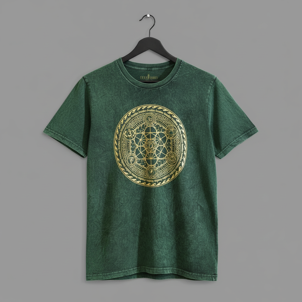 Back view of Large Green Stone Washed T-Shirt showcasing the breathable fabric and unique stone washed texture