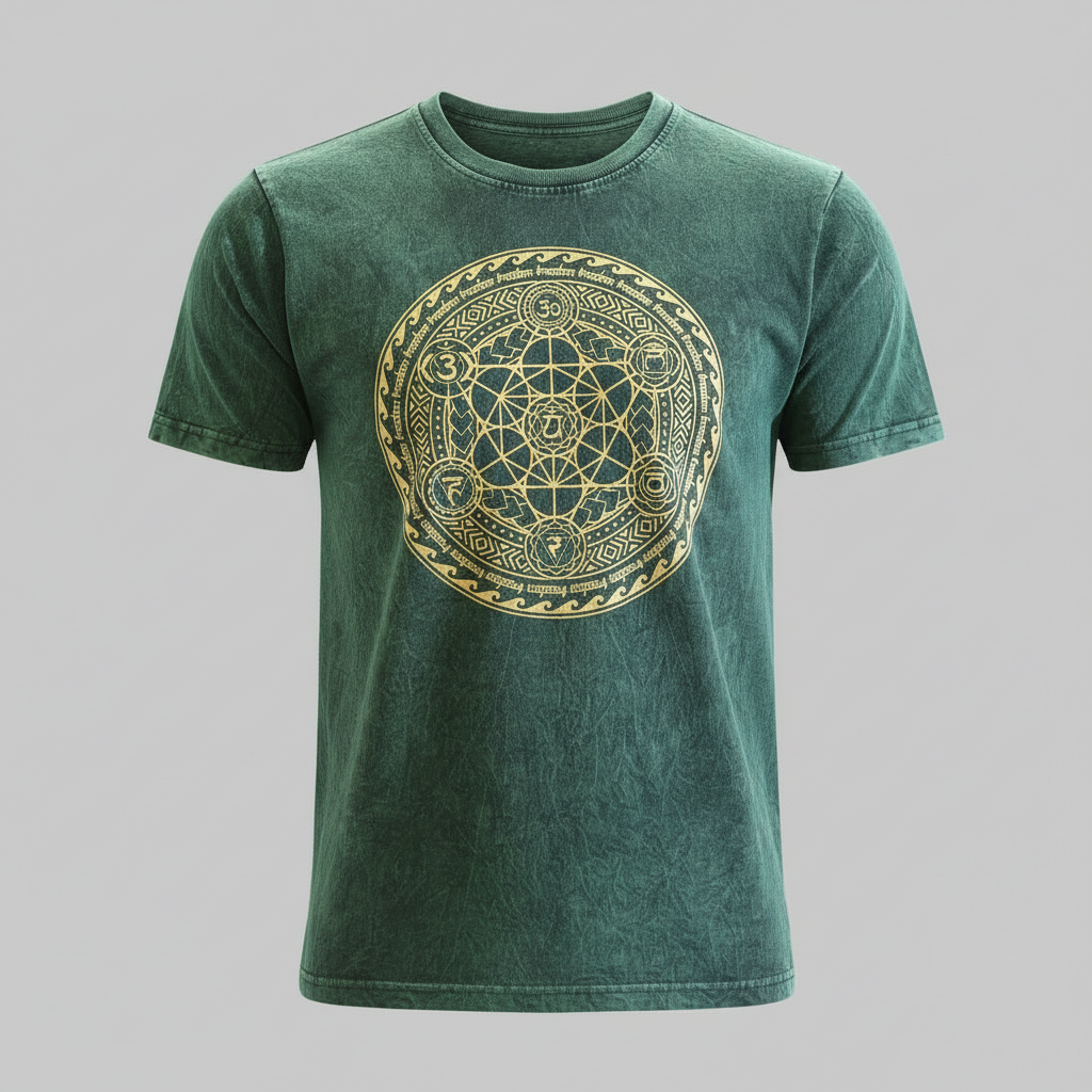 Model wearing Large Green Stone Washed T-Shirt in a casual outdoor setting, emphasizing comfort and style