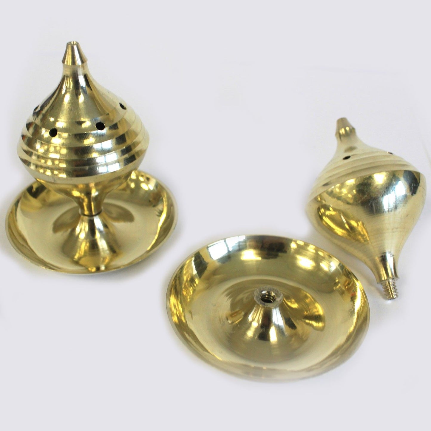 Components of the Handcrafted Brass Incense Burner for Sticks and Cones featuring a dome-shaped lid and wide base, an excellent choice for home fragrance. Ideal for Christmas Gift Home Fragrance.