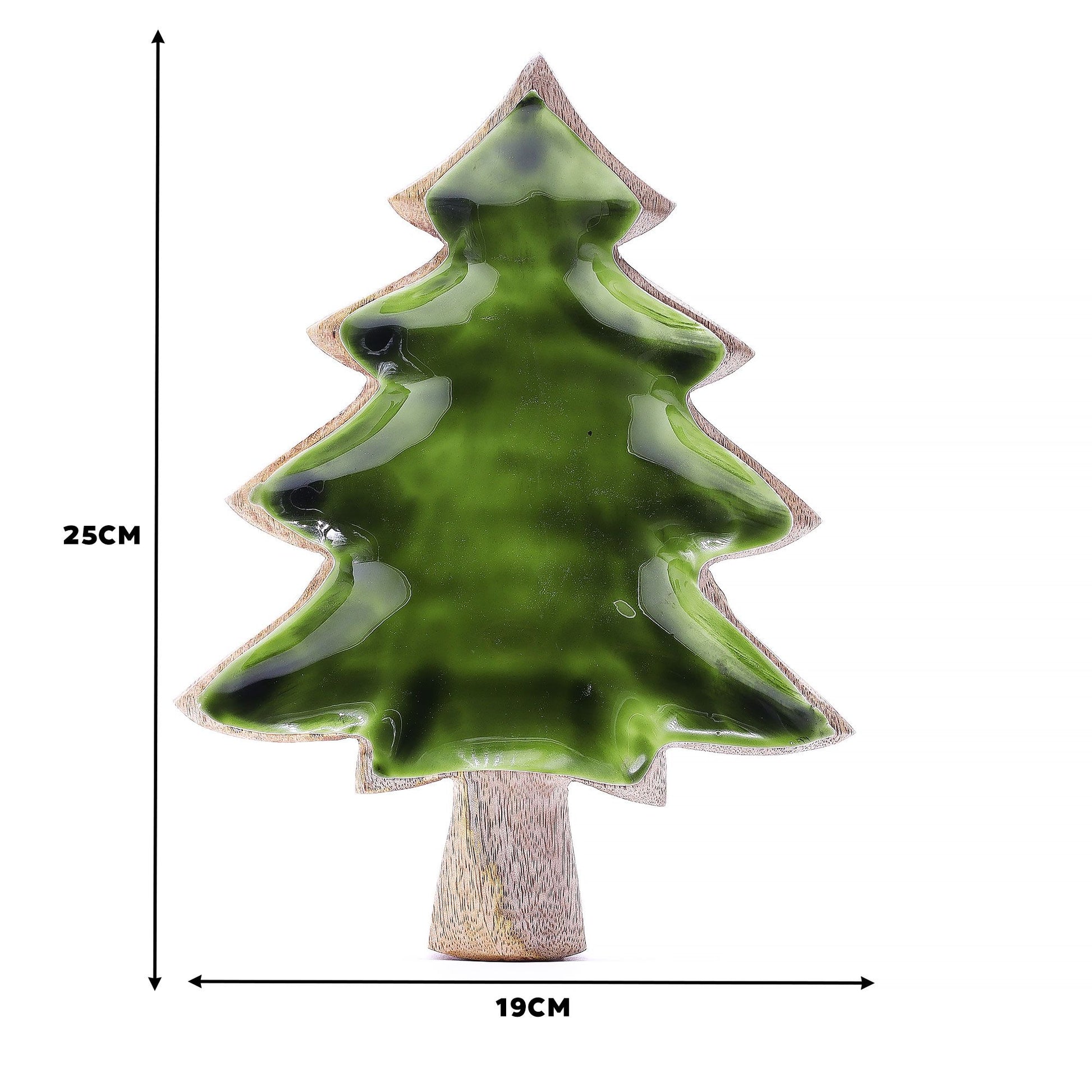 Measuring dimensions of the Enamel Tree Wooden Bowl, illustrating its perfect size of 25x19cm, ideal for serving snacks or as a decorative piece. A wonderful Christmas gift for fans of home fragrance.