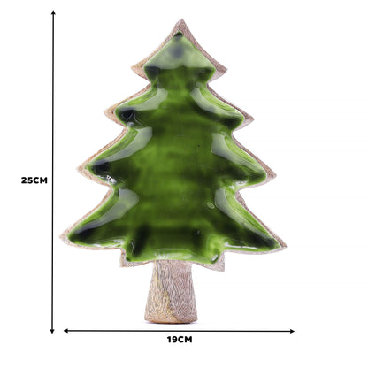 Measuring dimensions of the Enamel Tree Wooden Bowl, illustrating its perfect size of 25x19cm, ideal for serving snacks or as a decorative piece. A wonderful Christmas gift for fans of home fragrance.