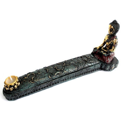 Antique Buddha Incense Burner & Box featuring a detailed Buddha design, perfect for creating a calming atmosphere in your home. Ideal for meditation spaces or as a Christmas gift home fragrance.