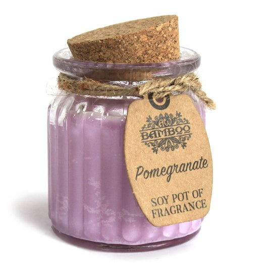 Pomegranate Soy Candle Pot from Cake Pops Parties, showcasing its eco-friendly design and cork lid, perfect as a Christmas Gift Home Fragrance.