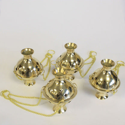 Set of Hanging Brass Incense Burners - Ideal for Meditation & Rituals beautifully arranged together, showcasing their uniform design and shared elegance. This collection is not only a versatile product for rituals but also a thoughtful Christmas gift for lovers of home fragrance.