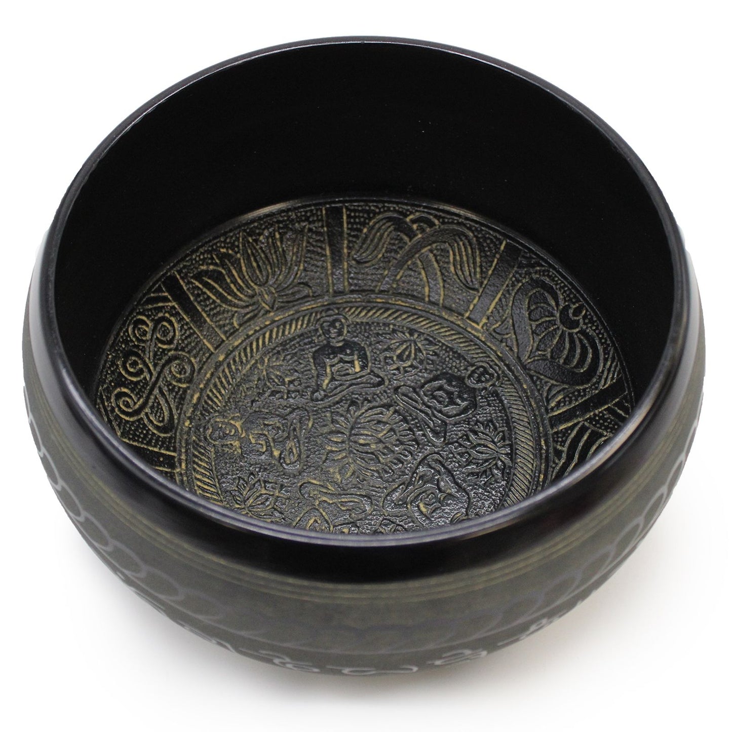 Interior view of the Extra Loud Five Buddha Singing Bowl showing detailed engravings, ideal for mindfulness practices. Great choice for {{scent}} {{product_type}} – Christmas Gift Home Fragrance.