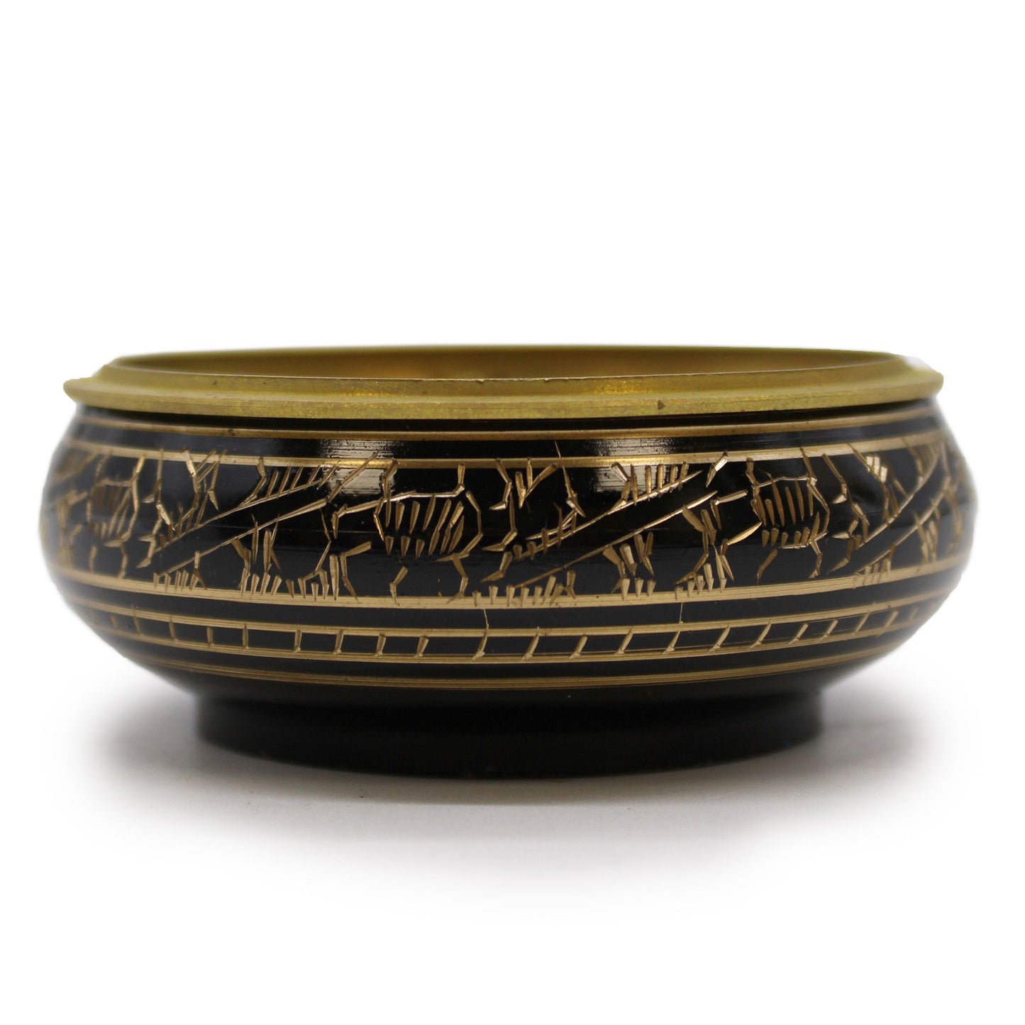 Compact Brass Carved Incense Jar with Mesh Lid - Charcoal & Herbs, showcasing intricate carvings and a rich finish, perfect for enhancing your home fragrance. This stylish incense jar is an ideal Christmas gift for those who appreciate scented experiences.