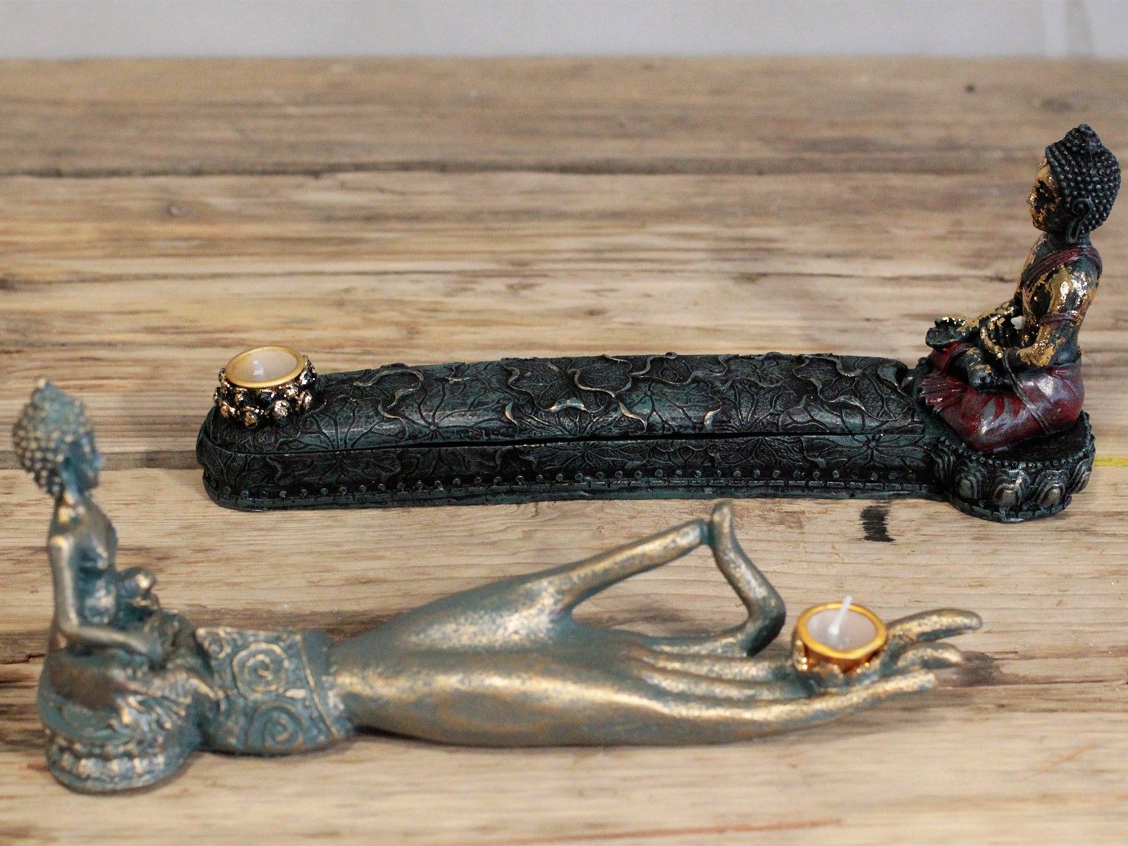 Antique Buddha Hand Incense Burner – Zen Decor for Homes featuring a dual design with two Buddha figures and a hand holder, perfect for tranquil home decor {{scent}} {{product_type}} – Christmas Gift Home Fragrance.