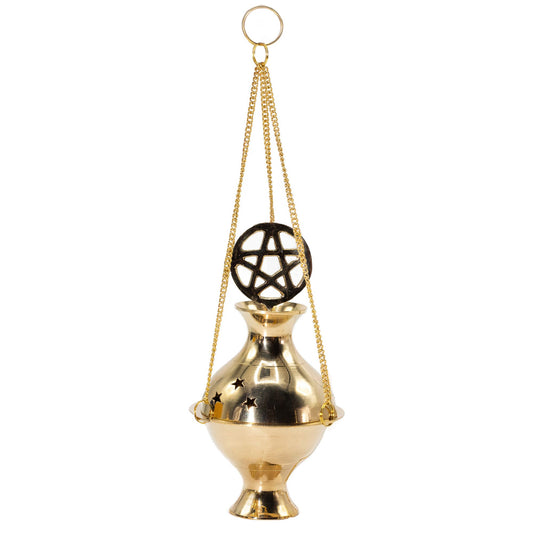 Handmade Brass Pentagram Incense Burner showcasing a chic hanging design with a pentagram symbol, perfect for enhancing spiritual practices. Ideal for Christmas Gift Home Fragrance.