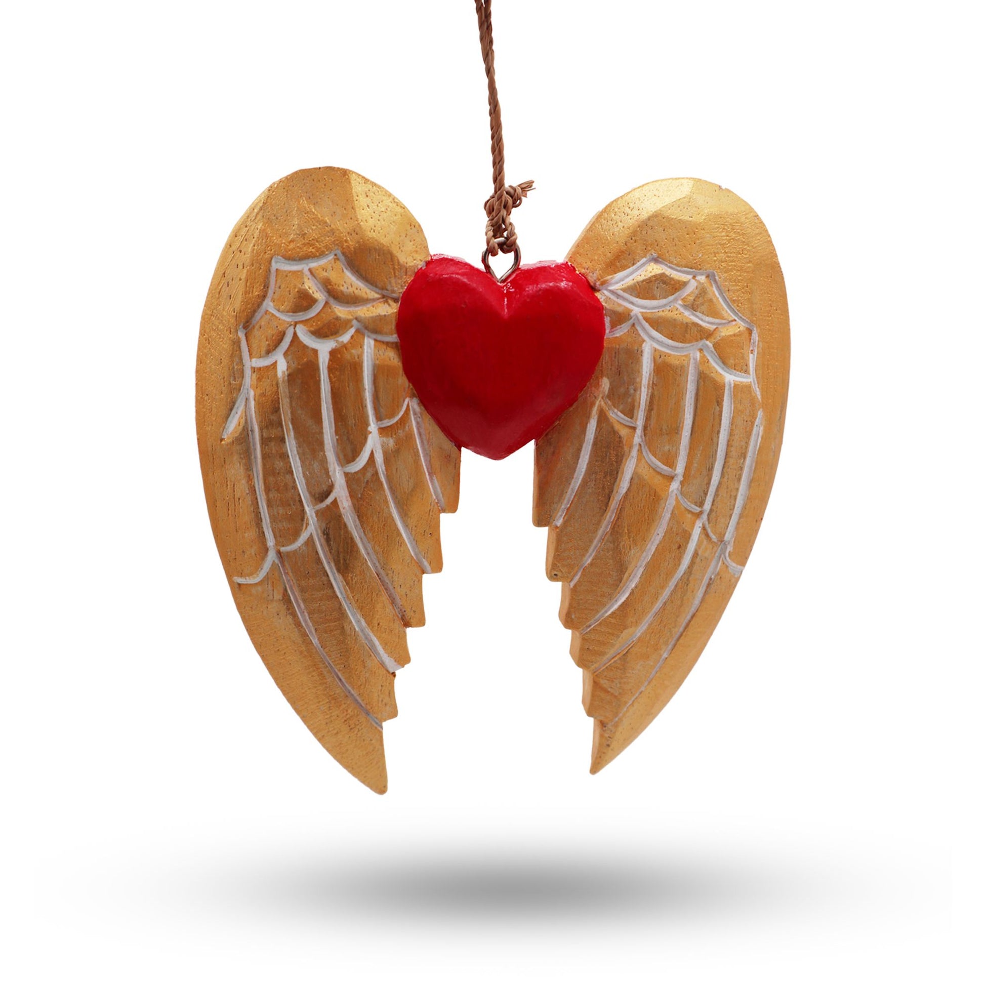 Gold Xmas Angel Wing & Heart - white detail, a stunning piece among our selection of christmas angel decorations, perfect for enhancing your holiday decor.