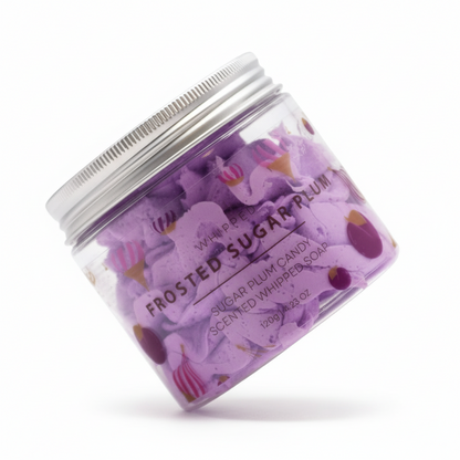 Frosted Sugar Plum Whipped Soap 120g - A winter bathing essential that embodies festive spirit with its frosted sugar plum soap scent.