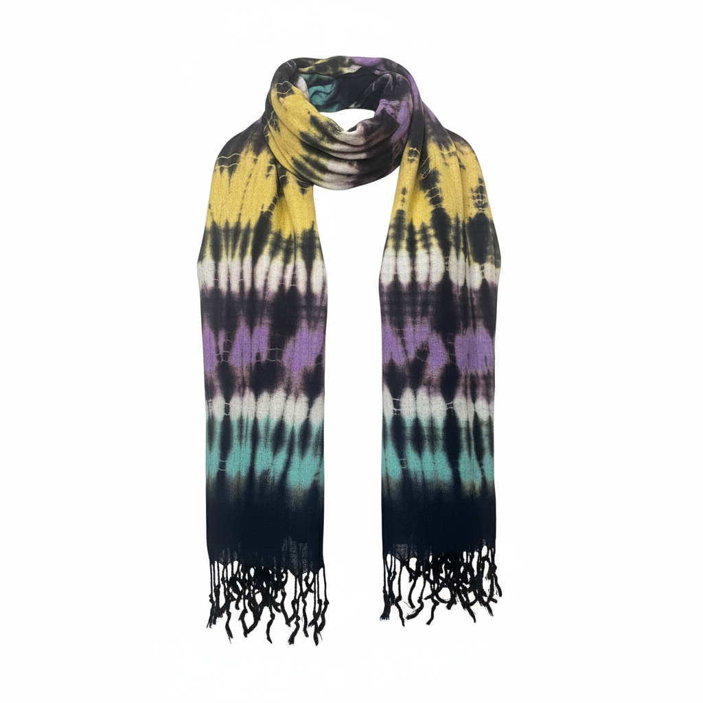 Colourful Boho Multicolour Striped Art Stole Scarf 62x200cm, showcasing vibrant stripes, ideal boho multicolour scarf for stylish layering.