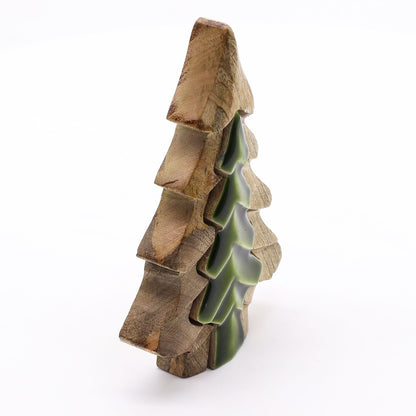 Woodland Charm - Small Tree in Tree Decoration 15x10cm showing detailed craftsmanship in mango wood, ideal for any festive Christmas gift home fragrance setting.