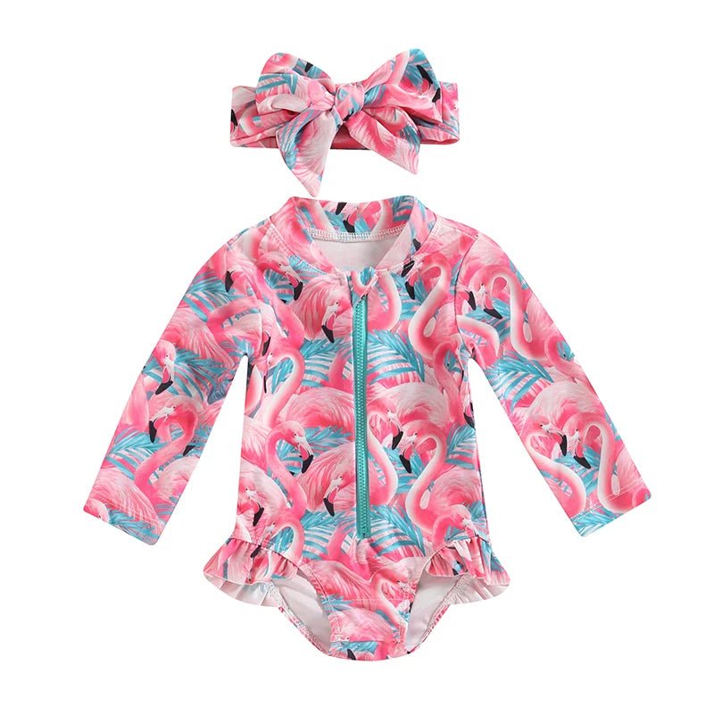 Baby Girls Strawberry Swimsuit | Long Sleeve Rash Guard with Sun Hat - Cake Pops Parties