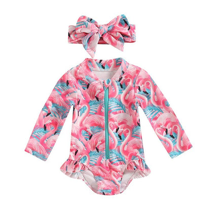 Baby Girls Strawberry Swimsuit | Long Sleeve Rash Guard with Sun Hat - Cake Pops Parties