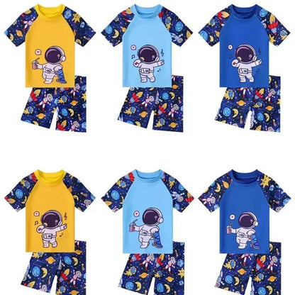 Boys Astronaut Two - Piece Swimsuit Set | Quick - Dry Teenage Swim Cap - Cake Pops Parties
