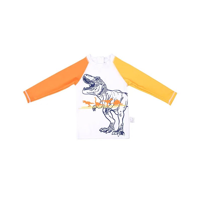 Boys Dinosaur Swimsuit Set | Long Sleeve UV Protection with Swim Cap - Cake Pops Parties