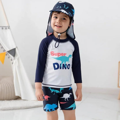 Boys UV Protection Swimsuit | 3pc Set with Cap and Swim Trunks - Cake Pops Parties
