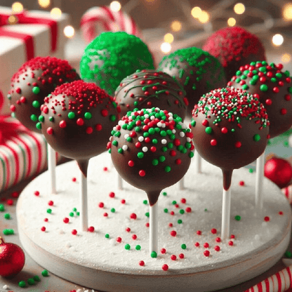 Christmas cake pops with milk chocolate coating and chocolate sprinkles - perfect for holiday celebrations