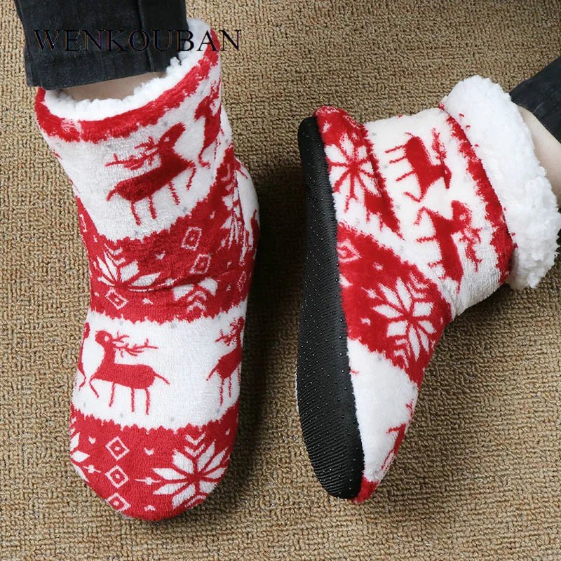 Christmas Elk Cozy Indoor Slippers - Cake Pops Parties