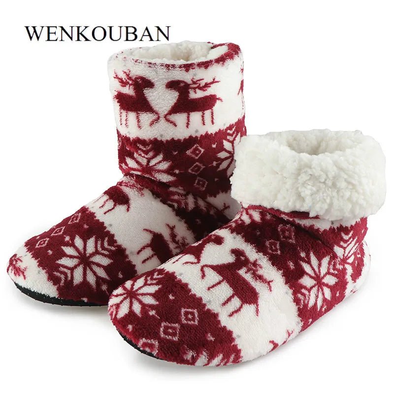 Christmas Elk Cozy Indoor Slippers - Cake Pops Parties