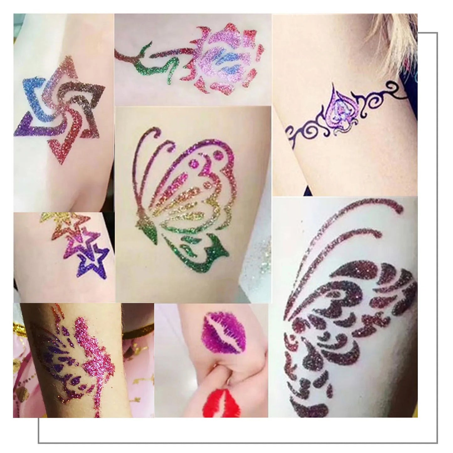 Colorful Diamond Glitter Tattoo Set - Kids Face & Body Art Kit - Cake Pops Parties