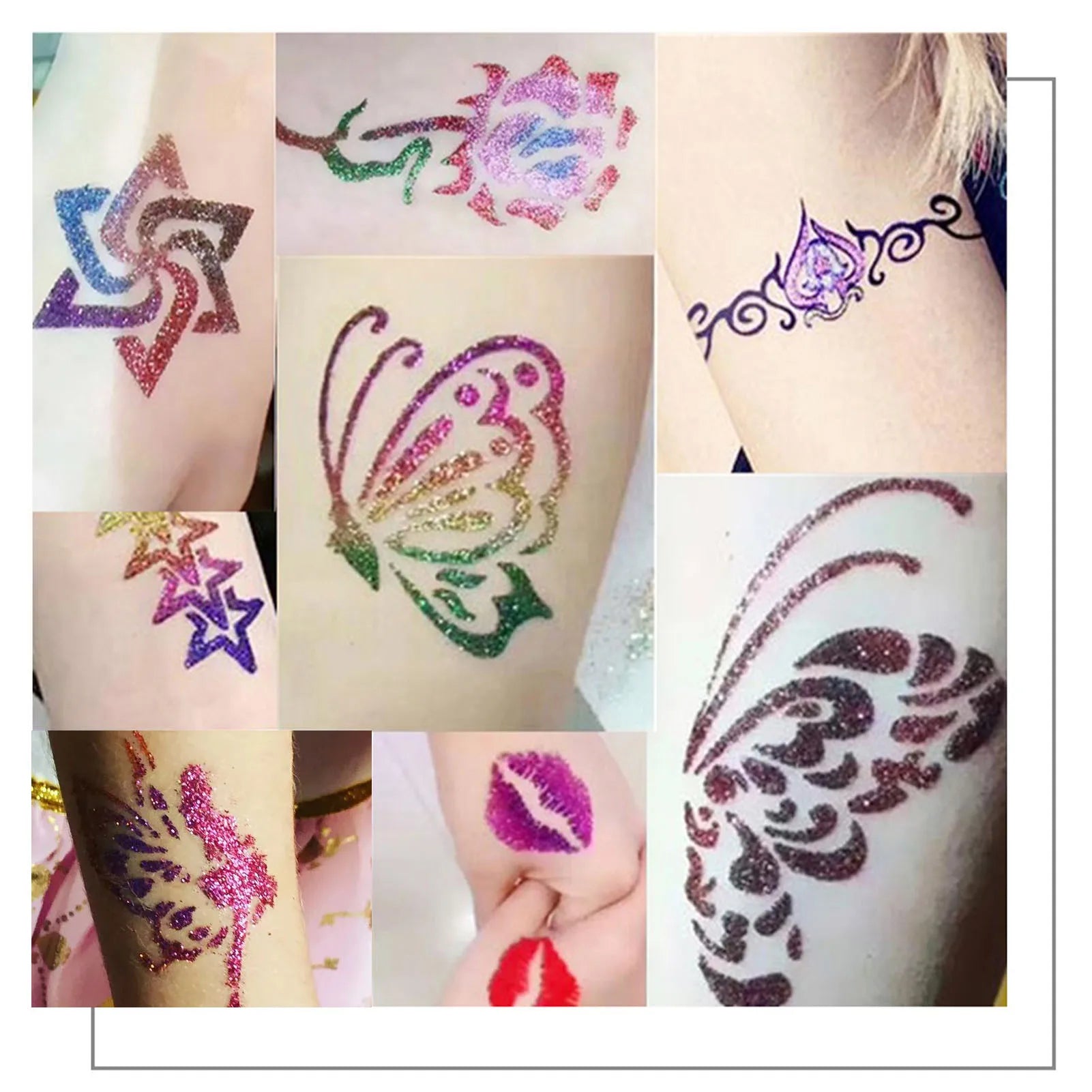 Colorful Diamond Glitter Tattoo Set - Kids Face & Body Art Kit - Cake Pops Parties
